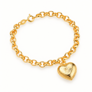 Pulseira Dourada Elo Português com Coração