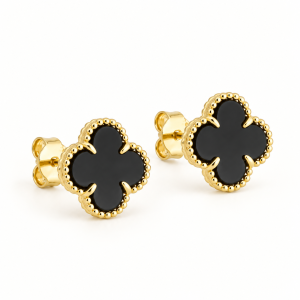 Brinco Dourado de Trevo Preto