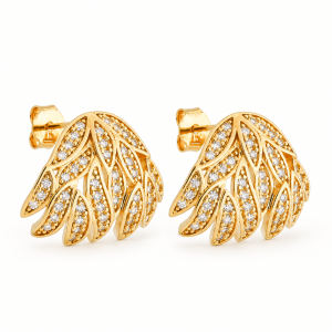 Brinco Dourado de Folhas Cravejado de Zircônias