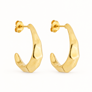 Brinco Dourado Formato Argola com Texturas Retas