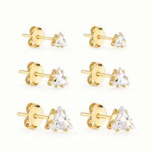 Trio Dourado de Triangulo Ponto de Luz em Zircônia