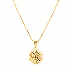 Colar Dourado Religioso Medalha Espirito Santo