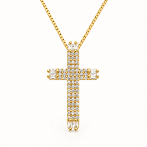 Colar Dourado de Cruz Cravejado de Zircônia