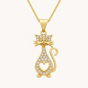 Colar Dourado de Gato Cravejado de Zircônia
