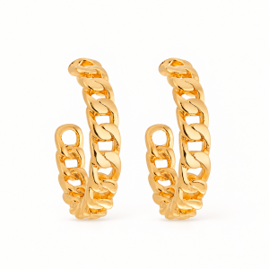 Brinco Dourado de Argola Formato Corrente Médio