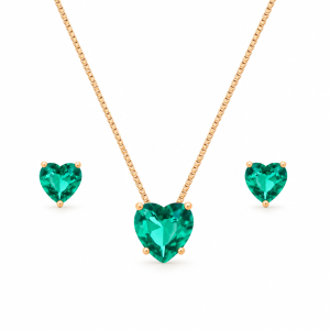 Conjunto Dourado de Coração Verde